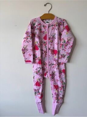 Bonds Pink Floral Heart Zip-Front Footed Pajamas